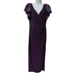 Ralph Lauren Sequin Faux Wrap Maxi Dress Size 12 Purple Wedding Guest Event NWT
